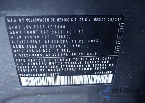 2024 Volkswagen Tiguan 2.0T Sel R-Line z USA, uszkodzony, nr VIN 3VV4B7AX4RM016312